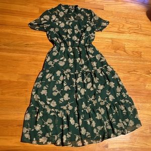 Lulu’s Floral Dressed Up Dark Green Floral Print Midi Dress